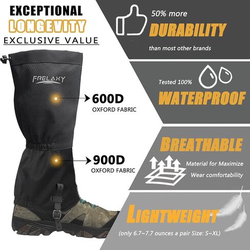 Frelaxy Leg Gaiters Ultra HIGH-Performance Hunting Gaiters, 100% Waterproof Hiking Gaiters with Upgraded Rubber Foot Strap, Adjustable Snow Boot Gaiters in Saudi Arabia