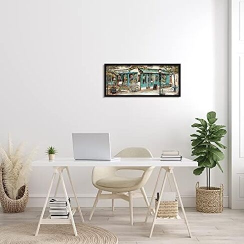 Stupell Industries European City Streets Traditional Restaurant Architecture Sidewalk Scene, Designed by Ruane Manning Wall Plaque, 17x7, Blue in Saudi Arabia