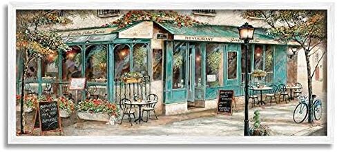 Stupell Industries European City Streets Traditional Restaurant Architecture Sidewalk Scene, Designed by Ruane Manning Wall Plaque, 17x7, Blue in Saudi Arabia