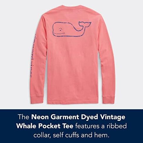 vineyard vines Men's Long-Sleeve Neon Garment Dyed Vintage Whale Pocket Tee in Saudi Arabia