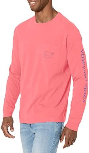 vineyard vines Men's Long-Sleeve Neon Garment Dyed Vintage Whale Pocket Tee in Saudi Arabia