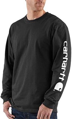 تي شيرت Carhartt رجالي فضفاض ثقيل الوزن بأكمام طويلة يحمل شعارًا in Kuwait