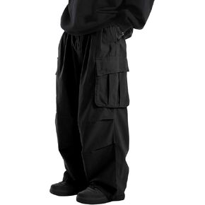 OYOANGLE Men's Drawstring Elastic Waist Flap Pocket Streetwear Baggy Cargo Pants Hiking Trousers in Kuwait