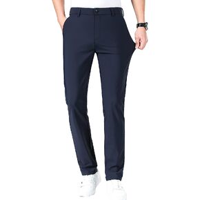 LUSHENUNI Men's Golf Pants Slim High Stretch, Ice Silk Dress Pants with Expandable-Waist Pants