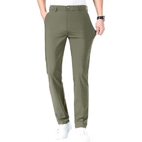 LUSHENUNI Men's Golf Pants Slim High Stretch, Ice Silk Dress Pants with Expandable-Waist Pants