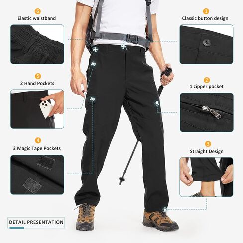 سراويل TERODACO للرجال للتنزه في الهواء الطلق سريعة الجفاف وخفيفة الوزن ومقاومة للماء وجيوب متعددة قابلة للتمدد وقابلة للتنفس in Kuwait