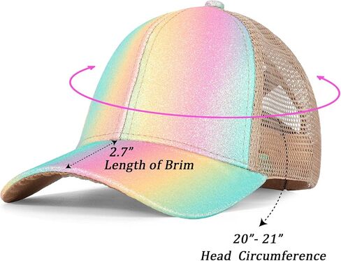 Girls Glitter Baseball Cap Criss Cross Hat, Girl High Ponytail Hat - Kids Trucker Hat with High Bun Messy Ponytail(Ages5-15) in Saudi Arabia