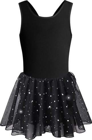 DANSHOW Ballet Leotards for Girls Dance Skirted Leotard Kids Ballet Tutu Dress Toddler Shiny Ruffle Sleeve Dancewear in Kuwait