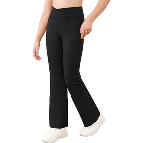 Simtuor بنات مضيئة اليوغا السراويل مع جيوب V كروس عالية الخصر واسعة الساق عارضة الرقص تجريب Bootcut السراويل in Kuwait