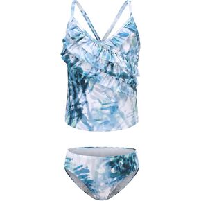 Girls Tankini Swimsuits Two Piece Bathing Suit Hawaiian Tie Dye Swimwear Set for Girls 3-16 Years