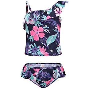 Girls Two Piece Tankini Swimsuit Hawaiian Ruffle Swimwear Bathing Suit Set