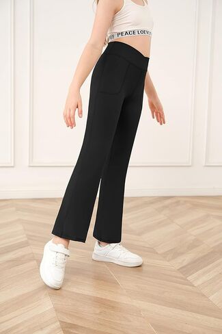 simtuor Girls Flare Yoga Pants with Pockets V Crossover High Waisted Wide Leg Casual Dance Workout Bootcut Pants in Saudi Arabia