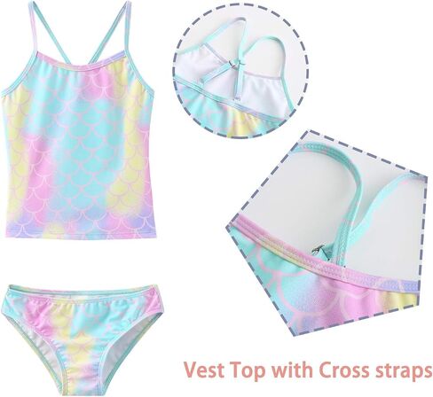 Girls Two Piece Tankini Swimsuits Tie Dye Bathing Suit for Kids One Shoulder Swimwear 3-16 Years in Saudi Arabia