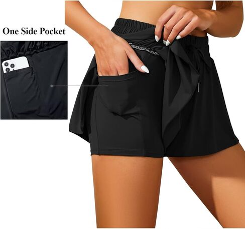 Holipick 2 in 1 Flowy Running Shorts for Women High Waisted Athletic Shorts Workout Spandex Butterfly Tennis Skirt Summer in Kuwait