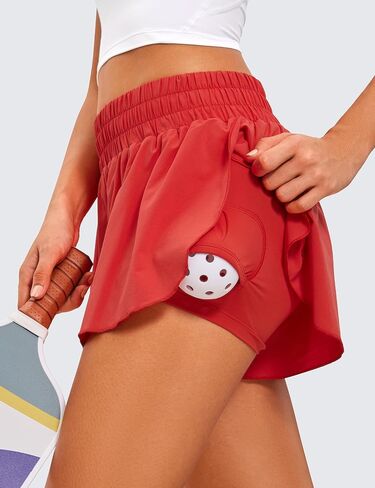 CRZ YOGA 2 in 1 Flowy Running Shorts for Women High Waisted Quick Dry Athletic Gym Lounge Workout Shorts Cute Tennis Skirts in Saudi Arabia