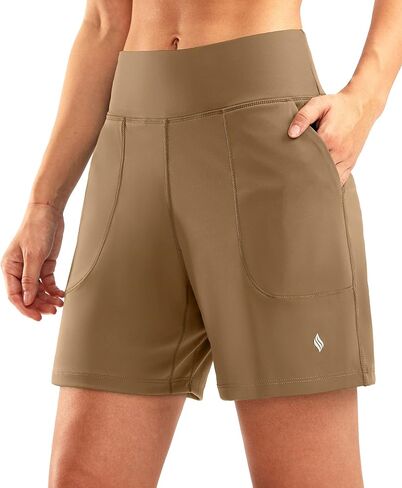 SANTINY Women's 6''/ 8'' Athletic Long Shorts with 4 Pockets High Waisted Bermuda Shorts for Women Walking Running Casual in Kuwait