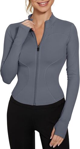 LUYAA Women's Workout Jacket Lightweight Zip Up Yoga Jacket Cropped Athletic Slim Fit Tops in Kuwait
