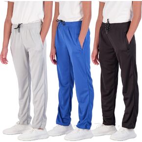Real Essentials 3 Pack: Boys' Mesh Open Bottom Active Sweatpants with Pockets & Drawstring