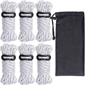 Hikeman 6 Pack 4mm Outdoor Guy Lines Tent Cords Lightweight Camping Rope with Aluminum Guylines Adjuster Tensioner Pouch for Tent Tarp, Canopy Shelter, Camping, Hiking, Backpacking in Saudi Arabia