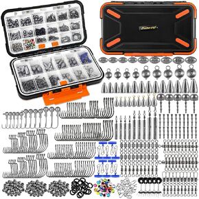 PLUSINNO 264pcs Fishing Accessories Kit, Organized Tackle Box with Tackle Included, Fishing Weights Sinkers, Jig Hooks, Swivels, Beads Combined into 10 Rigs, Fishing Gear Set for Bass Trout in Saudi Arabia