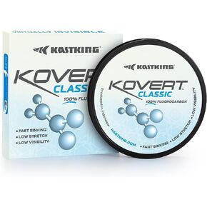 خط صيد KastKing Kovert Classic مصنوع من الفلوروكربون بنسبة 100%، مادة الخط أو القائد، وضوح عالٍ، رؤية منخفضة، مقاومة عالية للتآكل، غرق سريع، معالجة رائعة، بكرات 125 و250 ياردة in Saudi Arabia