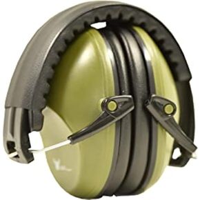 Earmuff hearing protection with low profile passive folding design 26dB NRR and reduces up to 125dB , Army Green