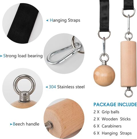 Wooden Pull Up Grips and Balls, Atomic Rock Climbing Holds Training Set,Grip Strength Trainer,Ninja Warrior Obstacle Course Handles and Rope.Suit(L/XL Ball(L/XL) in Kuwait