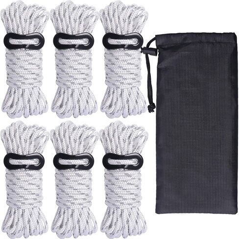 Hikeman 6 Pack 4mm Outdoor Guy Lines Tent Cords Lightweight Camping Rope with Aluminum Guylines Adjuster Tensioner Pouch for Tent Tarp, Canopy Shelter, Camping, Hiking, Backpacking in Kuwait