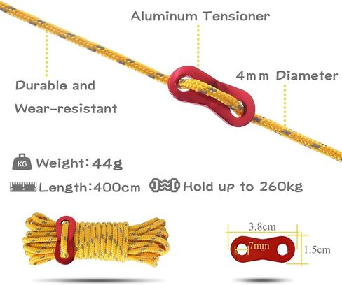 Hikeman 6 Pack 4mm Outdoor Guy Lines Tent Cords Lightweight Camping Rope with Aluminum Guylines Adjuster Tensioner Pouch for Tent Tarp, Canopy Shelter, Camping, Hiking, Backpacking in Kuwait