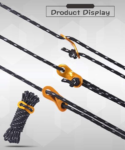 Hikeman 6 Pack 4mm Outdoor Guy Lines Tent Cords Lightweight Camping Rope with Aluminum Guylines Adjuster Tensioner Pouch for Tent Tarp, Canopy Shelter, Camping, Hiking, Backpacking in Kuwait