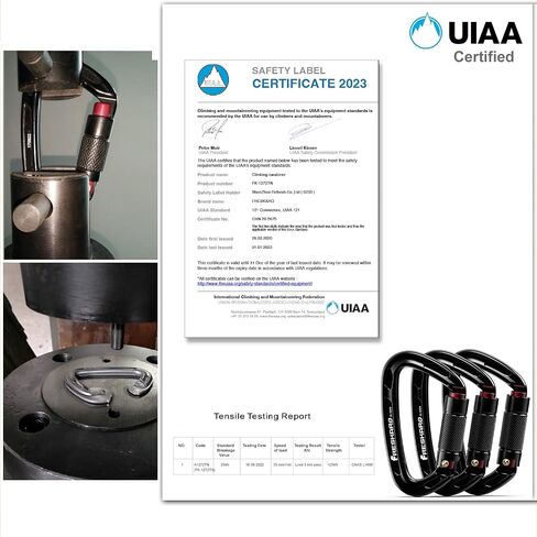 FresKaro UIAA Certified 25KN Auto Locking Climbing Carabiner Clips, Twist Lock, and Heavy Duty Carabiners for Rock Climbing, Rappelling, and Mountaineering, D Shaped 3.93 Inch, Large Size, Black in Saudi Arabia