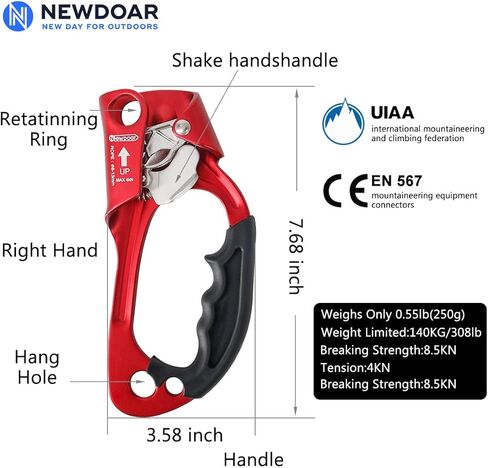 NewDoar UIAA & CE معتمد اليد الصاعد تسلق الصخور شجرة Arborist رابيلينج والعتاد معدات حبل المشبك لحبل 8 ~ 12 مللي متر in Saudi Arabia