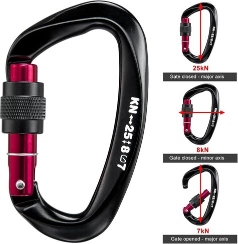 NAUMONE 25KN Climbing Carabiner UIAA Certified - D Shaped Screw Lock Heavy Duty Aluminum Carabiner Clip, Professional Screwgate Locking Carabiner for Rock Climbing, Mountain, Rappelling in Saudi Arabia