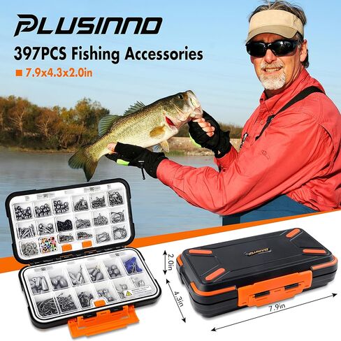 PLUSINNO 264pcs Fishing Accessories Kit, Organized Tackle Box with Tackle Included, Fishing Weights Sinkers, Jig Hooks, Swivels, Beads Combined into 10 Rigs, Fishing Gear Set for Bass Trout in Saudi Arabia