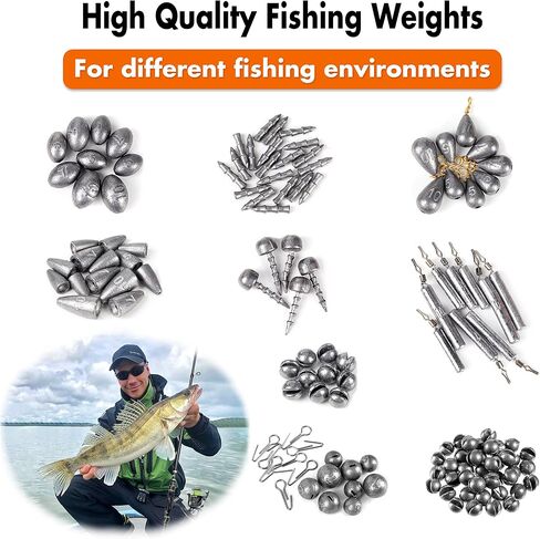 PLUSINNO 264pcs Fishing Accessories Kit, Organized Tackle Box with Tackle Included, Fishing Weights Sinkers, Jig Hooks, Swivels, Beads Combined into 10 Rigs, Fishing Gear Set for Bass Trout in Saudi Arabia