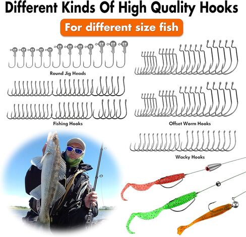 PLUSINNO 264pcs Fishing Accessories Kit, Organized Tackle Box with Tackle Included, Fishing Weights Sinkers, Jig Hooks, Swivels, Beads Combined into 10 Rigs, Fishing Gear Set for Bass Trout in Saudi Arabia