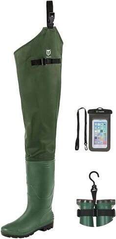 TIDEWE Hip Wader، حذاء هيب خفيف الوزن للرجال والنساء، طبقتين من PVC/النايلون لصيد السمك (أخضر وبني) in Kuwait
