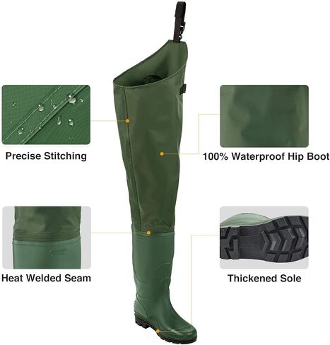 TIDEWE Hip Wader، حذاء هيب خفيف الوزن للرجال والنساء، طبقتين من PVC/النايلون لصيد السمك (أخضر وبني) in Kuwait