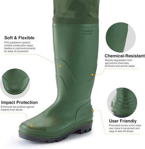 TIDEWE Hip Wader، حذاء هيب خفيف الوزن للرجال والنساء، طبقتين من PVC/النايلون لصيد السمك (أخضر وبني) in Kuwait