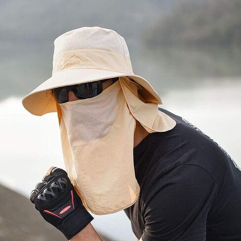 Fishing Hat for Men & Women, Sun Protection Hat with Face Cover & Neck Flap | Outdoor UV Protection Wide Brim Hat in Kuwait