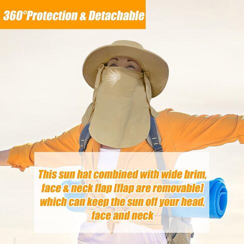 Fishing Hat for Men & Women, Sun Protection Hat with Face Cover & Neck Flap | Outdoor UV Protection Wide Brim Hat in Kuwait