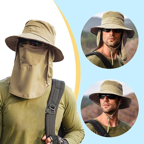 Fishing Hat for Men & Women, Sun Protection Hat with Face Cover & Neck Flap | Outdoor UV Protection Wide Brim Hat in Kuwait