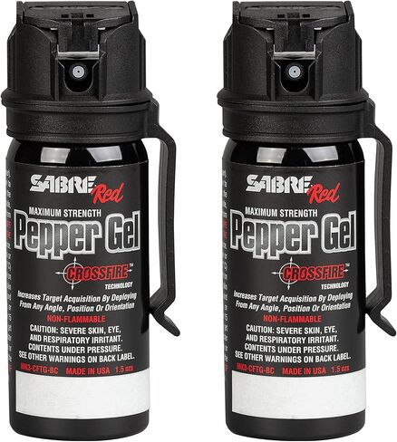 SABRE Crossfire Pepper Gel - 360° Spray for Defense at Any Angle, Maximum Strength Police-Grade OC Pepper Spray with UV Marking Dye, 20‑Foot Tactical Range, Fast Flip Top Safety, Belt Clip, 1.5 fl oz in Kuwait