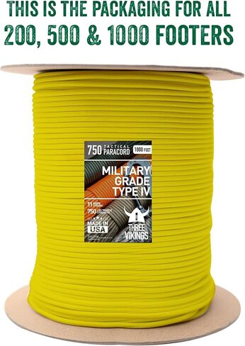 Paracord Rope - Made in USA - 750lb - 100% Nylon - Type IV - 11 Strand Core - Continuous Spools - Stronger Then Paracord 550 Cord in Kuwait