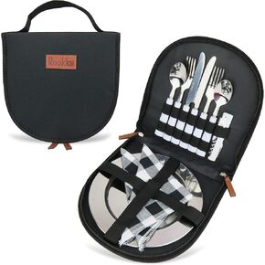 Camping Silverware Set with Case, 11 Pcs Camping Mess Kit with Stainless Steel Plates, Picnic Set for 2, Travel Silverware Set, Camping Utensils for Eating, Portable Cutlery Set in Saudi Arabia