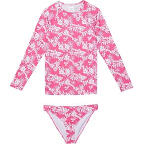 طقم Roxy Girl's Aloha Spirit بأكمام طويلة من Rashguard (للأطفال الكبار) وردي صادم Hello Aloha XL (14 طفل كبير) in Saudi Arabia