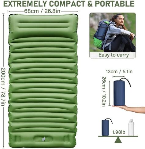 وسادة نوم للتخييم من يوزونك، وسادة تخييم سميكة للغاية مقاس 5 انش مع مضخة مدمجة، وسادة مرتبة للتخييم خفيفة الوزن للغاية ذاتية النفخ، مراتب هوائية لحقيبة الظهر والمشي لمسافات طويلة والسفر والخيمة in Kuwait