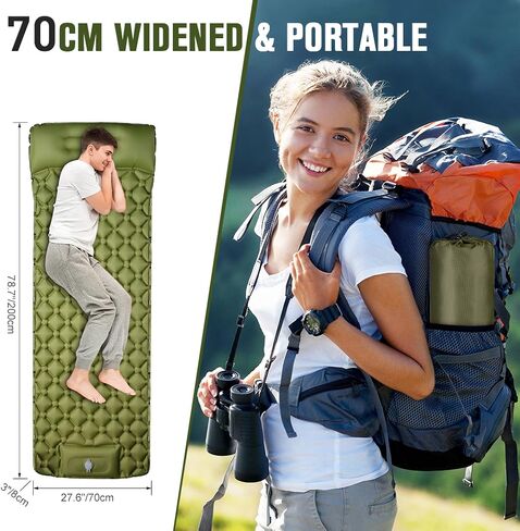 Portable Sleeping Pad for Camping - Ultralight Camping Mat with Pillow & Foot Pump,3.2" Thick Waterproof Compact Lightweight Sleeping Air Pads for Tent Backpacking Hiking Outdoor Traveling in Kuwait