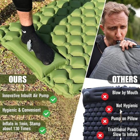 Portable Sleeping Pad for Camping - Ultralight Camping Mat with Pillow & Foot Pump,3.2" Thick Waterproof Compact Lightweight Sleeping Air Pads for Tent Backpacking Hiking Outdoor Traveling in Kuwait