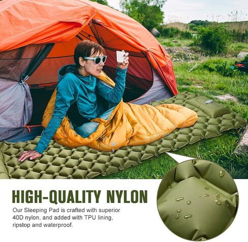 Portable Sleeping Pad for Camping - Ultralight Camping Mat with Pillow & Foot Pump,3.2" Thick Waterproof Compact Lightweight Sleeping Air Pads for Tent Backpacking Hiking Outdoor Traveling in Kuwait